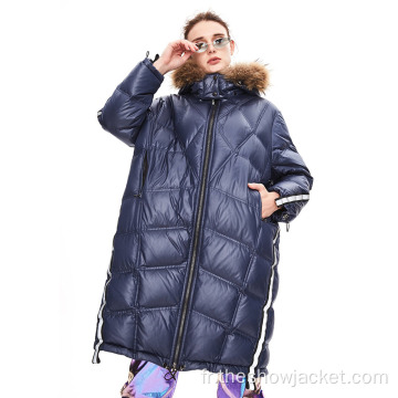 2021 Vente en gros Mesdames Hood Zipper Long Down Coat